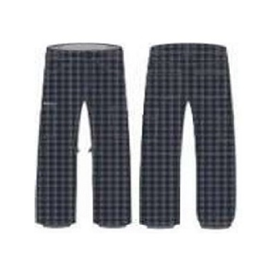 Two pairs of navy plaid pajama pants laid flat, with cuffed ankles.