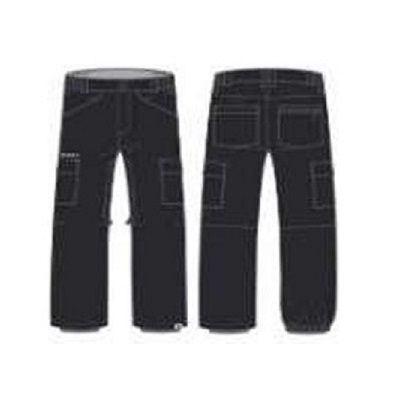 Black cargo pants shown from front and back with multiple pockets and reinforced seams