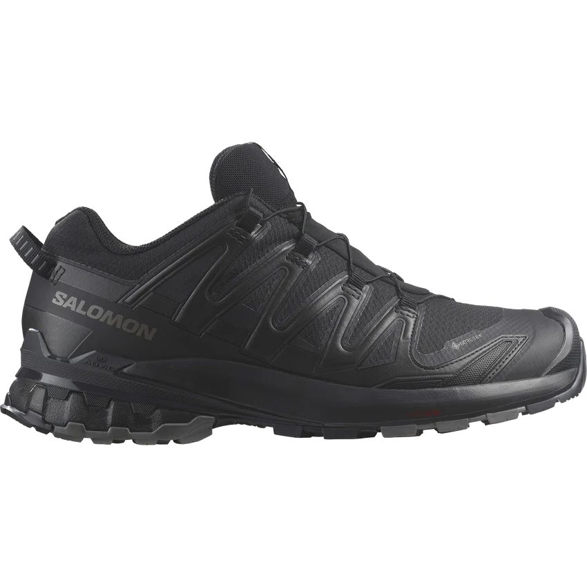 L47270100_0_GHO_XA_PRO_3D_V9_GTXBlack_Phantom_Pewter_a2f88731-c72a-456c-a033-cd777bfa2342png - SHOP NEWS | ムラサキスポーツオンラインストア 通販 Black Salomon trail running shoe with a rugged lug sole and reinforced overlays for outdoor traction