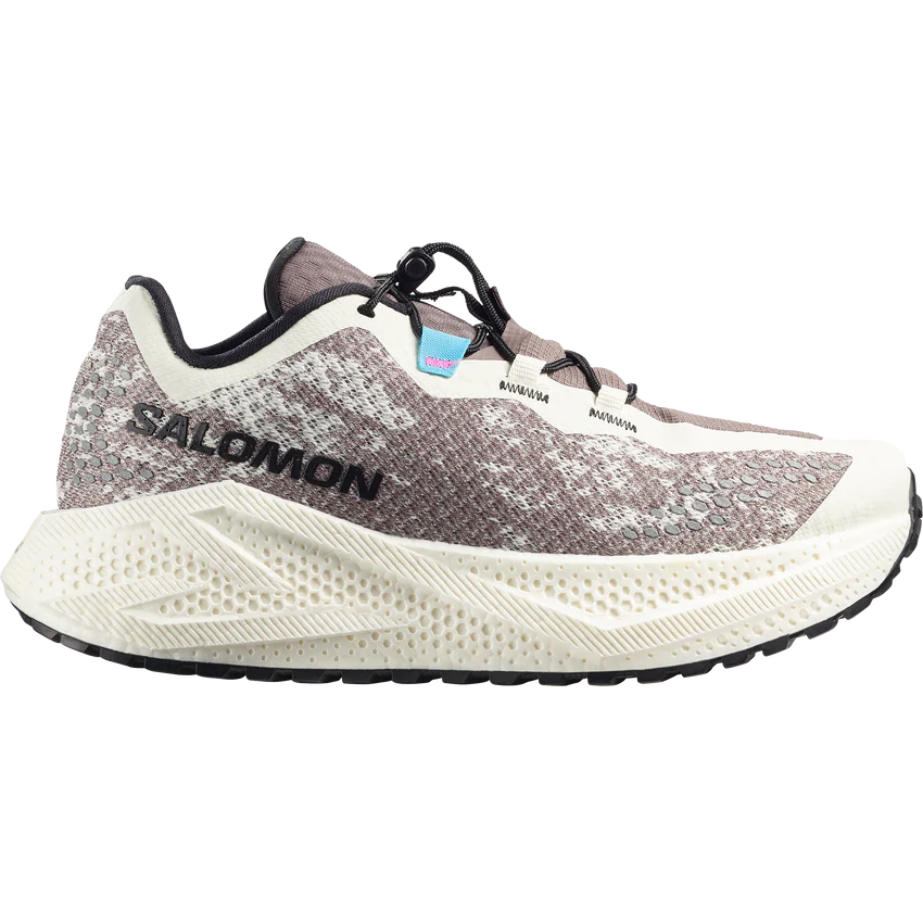 L49175500_0_GHO_AEROGLIDE4GRVLWVanillaIce_Black_Ironpng - SHOP NEWS | ムラサキスポーツオンラインストア 通販 Salomon trail running shoe with a speckled mauve upper and thick cushioned white midsole