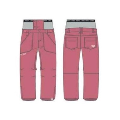Front and back views of pink cargo pants with a black waistband, multiple pockets and reinforced stitching details.