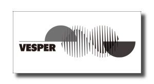 VESPERロゴ - SHOP NEWS | ムラサキスポーツオンラインストア 通販 Vesper logo with bold wordmark and overlapping gray semicircles forming a striped circular motif.