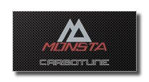 image - SHOP NEWS | ムラサキスポーツオンラインストア 通販 Monsta Carbotune branding logo with a silver stylized M and red MONSTA text on a carbon-fiber background.