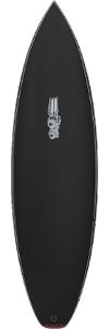image - SHOP NEWS | ムラサキスポーツオンラインストア 通販 Black surfboard with a small white logo in the center and a rounded tail edge.
