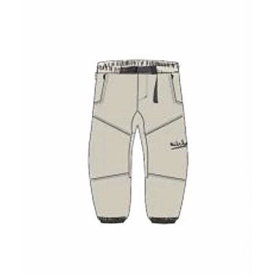 Beige padded hiking pants with reinforced knee panels and dark ankle cuffs on a white background