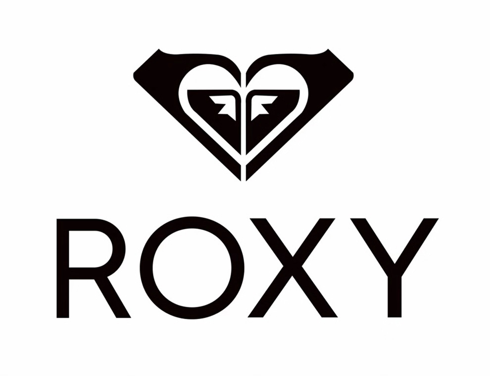 ROXY logo: a black heart-shaped emblem with stylized wings above the word ROXY.