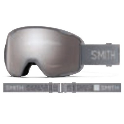 Ski goggles with gray mirrored lens and an adjustable Smith strap.