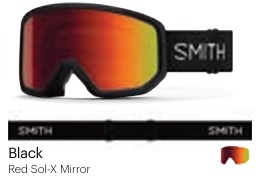 スクリーンショット 2026-07-25 165628 - SHOP NEWS | ムラサキスポーツオンラインストア 通販 Smith ski goggles with black frame and red Sol-X mirror lens on a black strap with SMITH branding.